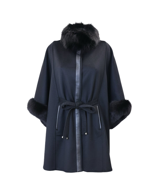 Cashmere Blend Cape w/ Fox Fur Trim view 