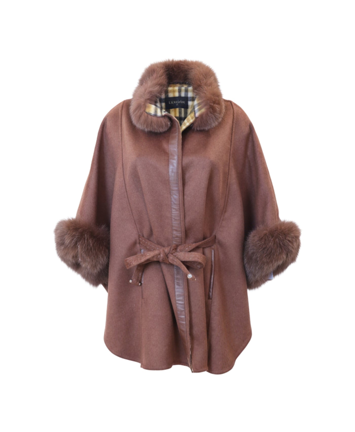 Cashmere Blend Cape w/ Fox Fur Trim view 1