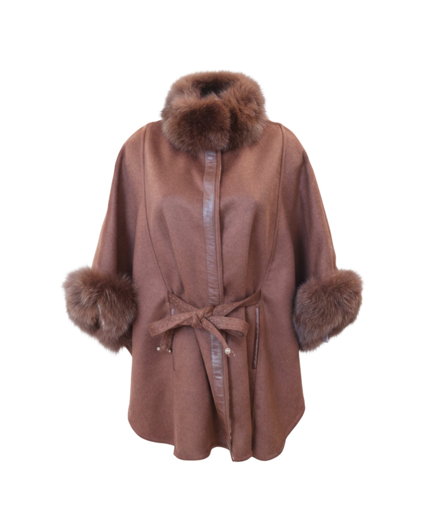 Cashmere Blend Cape w/ Fox Fur Trim view 2