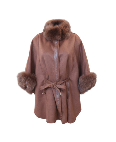 Cashmere Blend Cape w/ Fox Fur Trim image 2