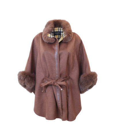 Cashmere Blend Cape w/ Fox Fur Trim image 1