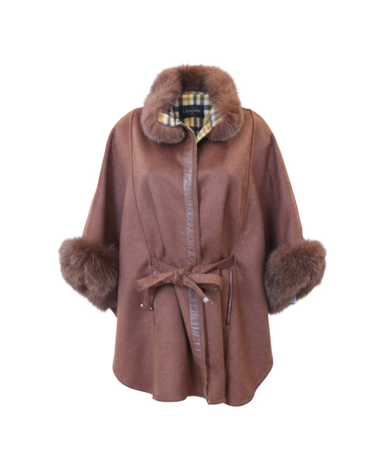 Cashmere Blend Cape w/ Fox Fur Trim view 