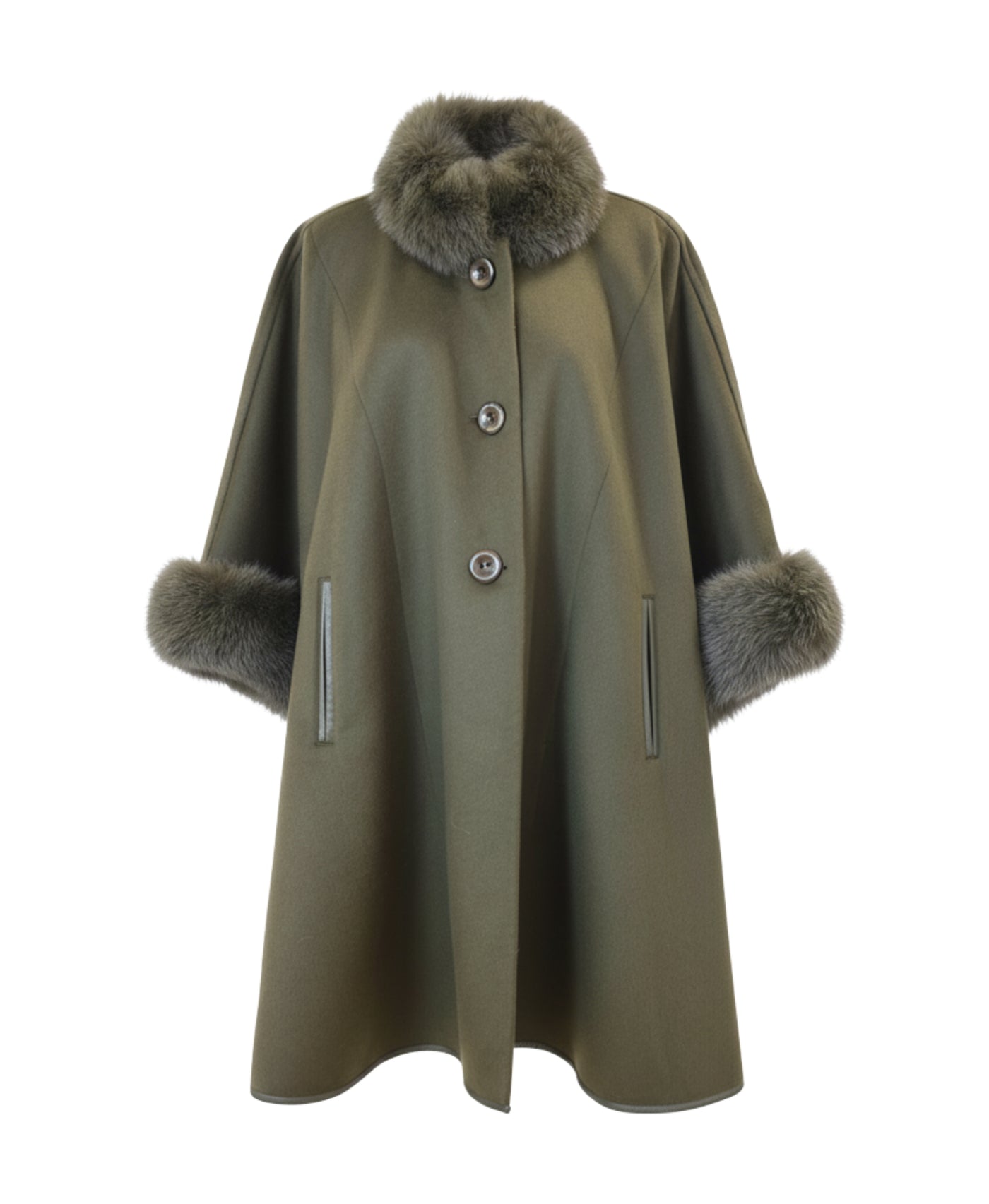 Cashmere Blend Cape w/ Fox Fur Trim view 1
