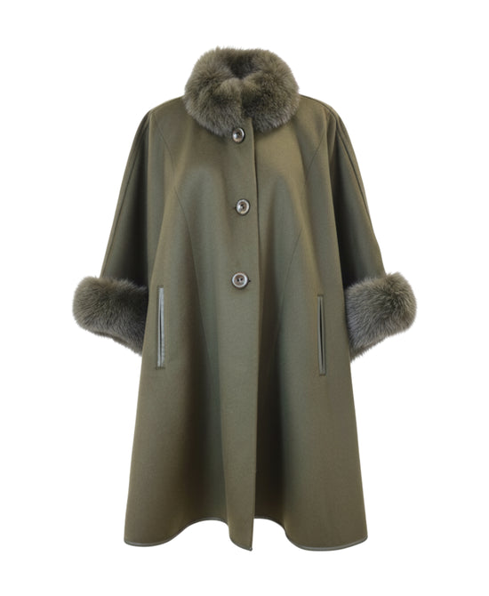 Cashmere Blend Cape w/ Fox Fur Trim view 