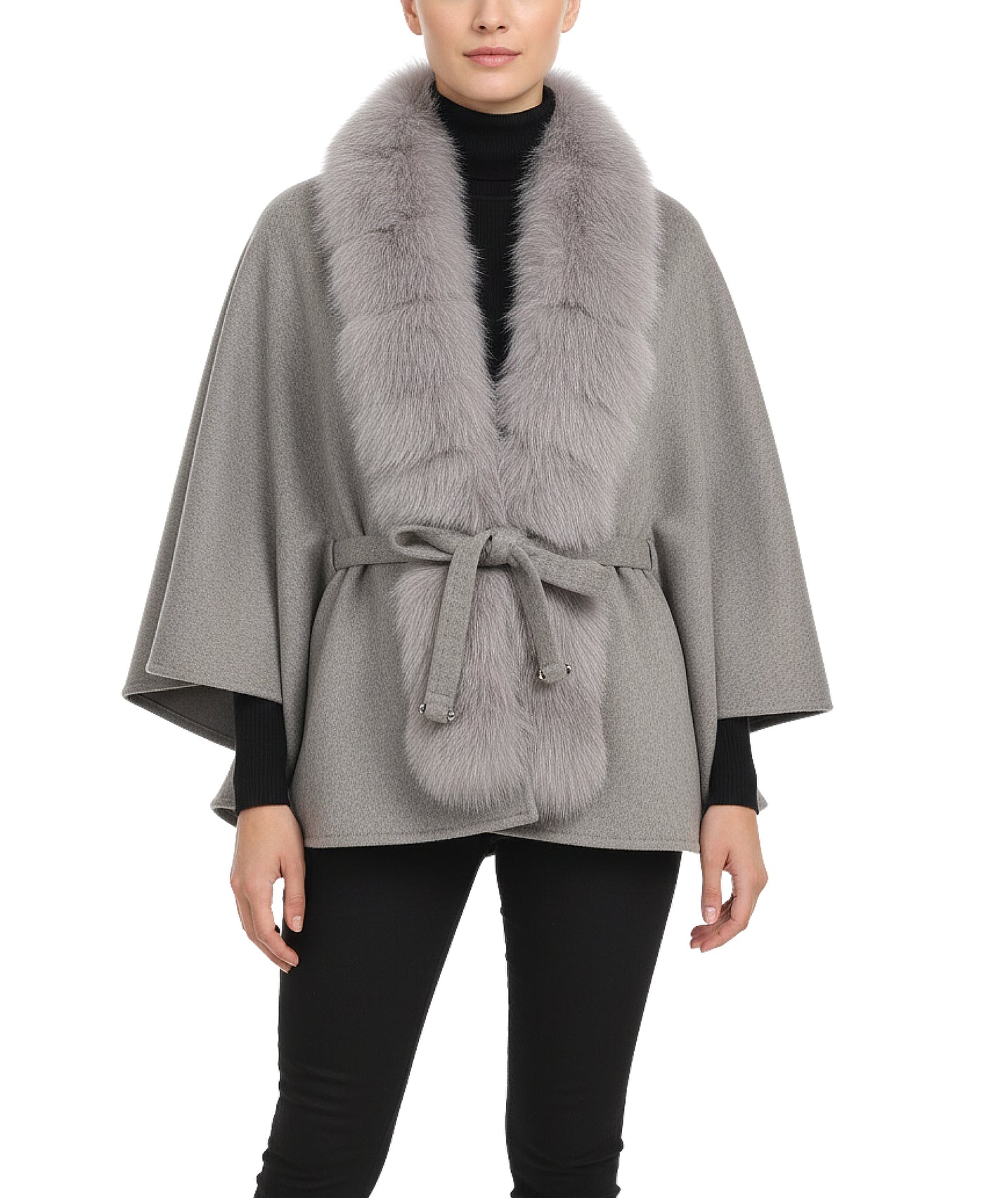 Cashmere Blend Cape w/ Fox Fur Trim view 1