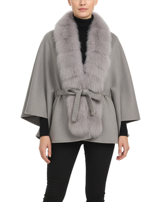 Cashmere Blend Cape w/ Fox Fur Trim view 