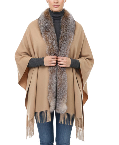 Cashmere Blend Cape w/ Fox Fur Trim image 2