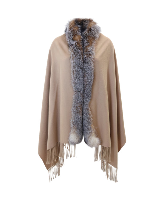 Cashmere Blend Cape w/ Fox Fur Trim view 