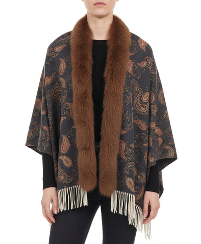 Cashmere Blend Cape w/ Fox Fur Trim image 2
