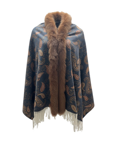 Cashmere Blend Cape w/ Fox Fur Trim image 1