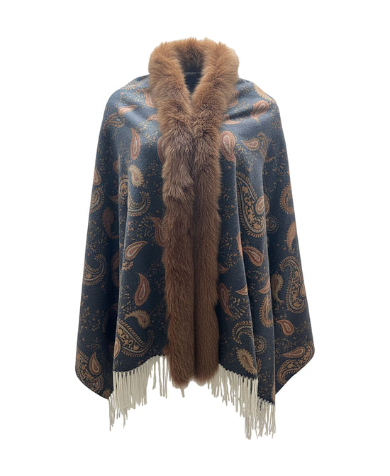 Cashmere Blend Cape w/ Fox Fur Trim view 