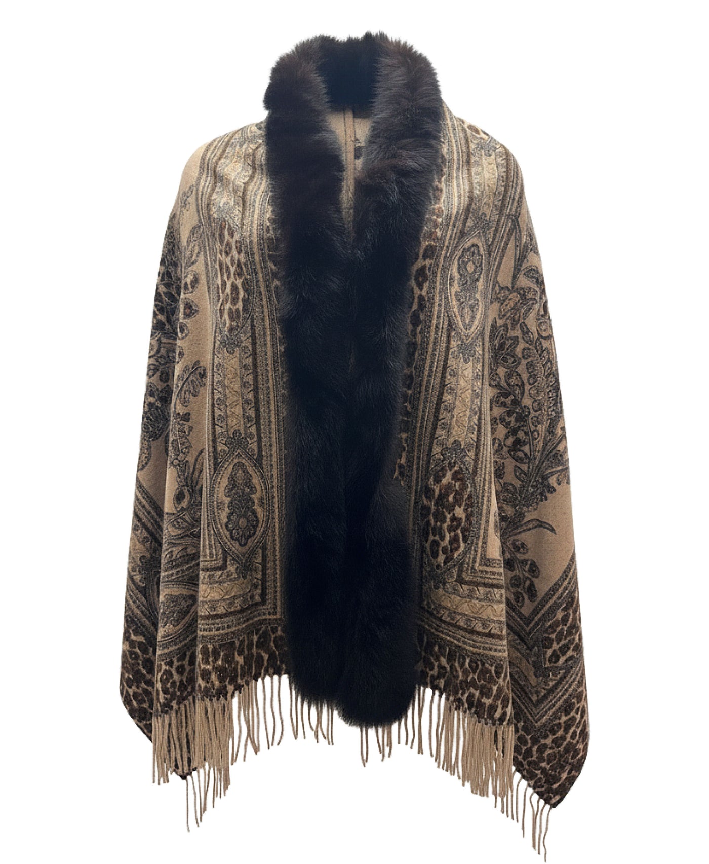 Cashmere Blend Cape w/ Fox Fur Trim view 1