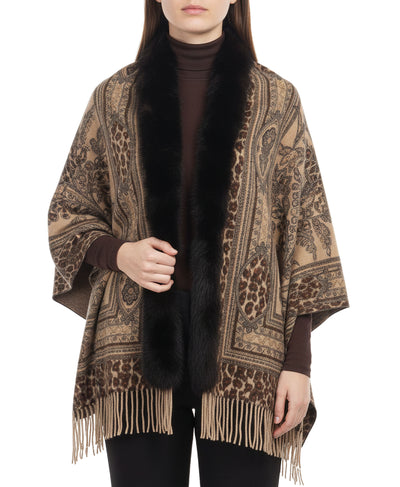 Cashmere Blend Cape w/ Fox Fur Trim image 2