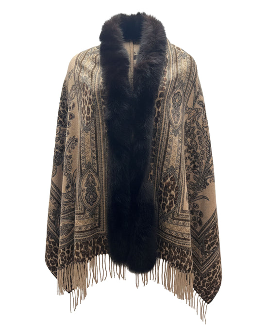 Cashmere Blend Cape w/ Fox Fur Trim view 