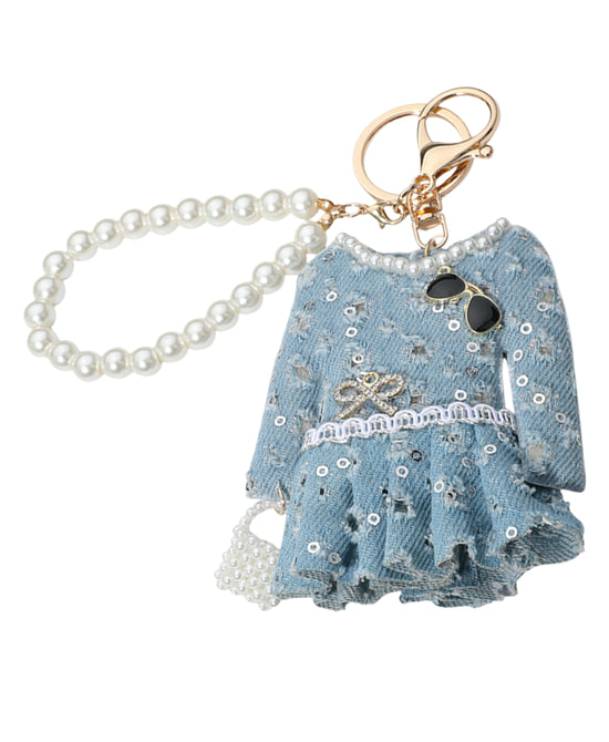 Distressed Denim Dress Keychain/Bag Charm view 