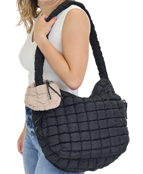 Quilted Puffer Crossbody Hobo Bag view 