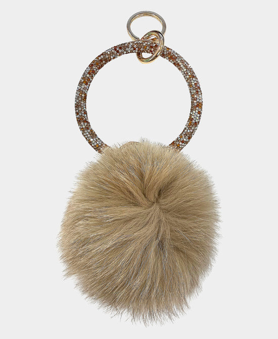 Crystal Bangle Keychain/Bag Charm w/ Faux Fur Pom view 1