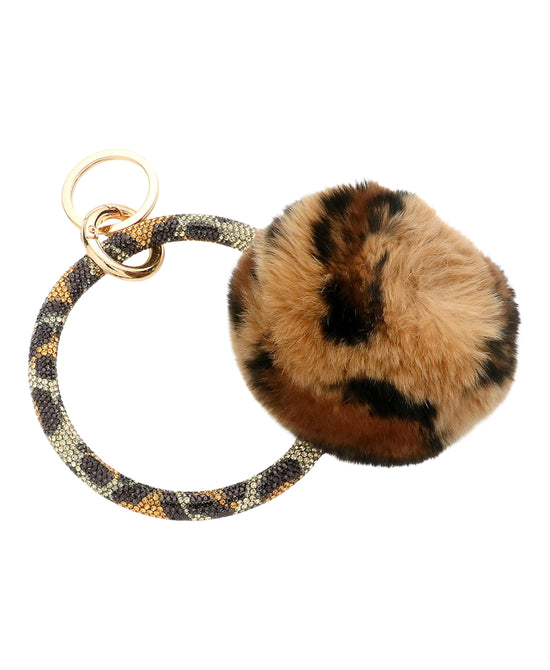 Animal Print Crystal Bangle Keychain/Bag Charm w/ Pom view 