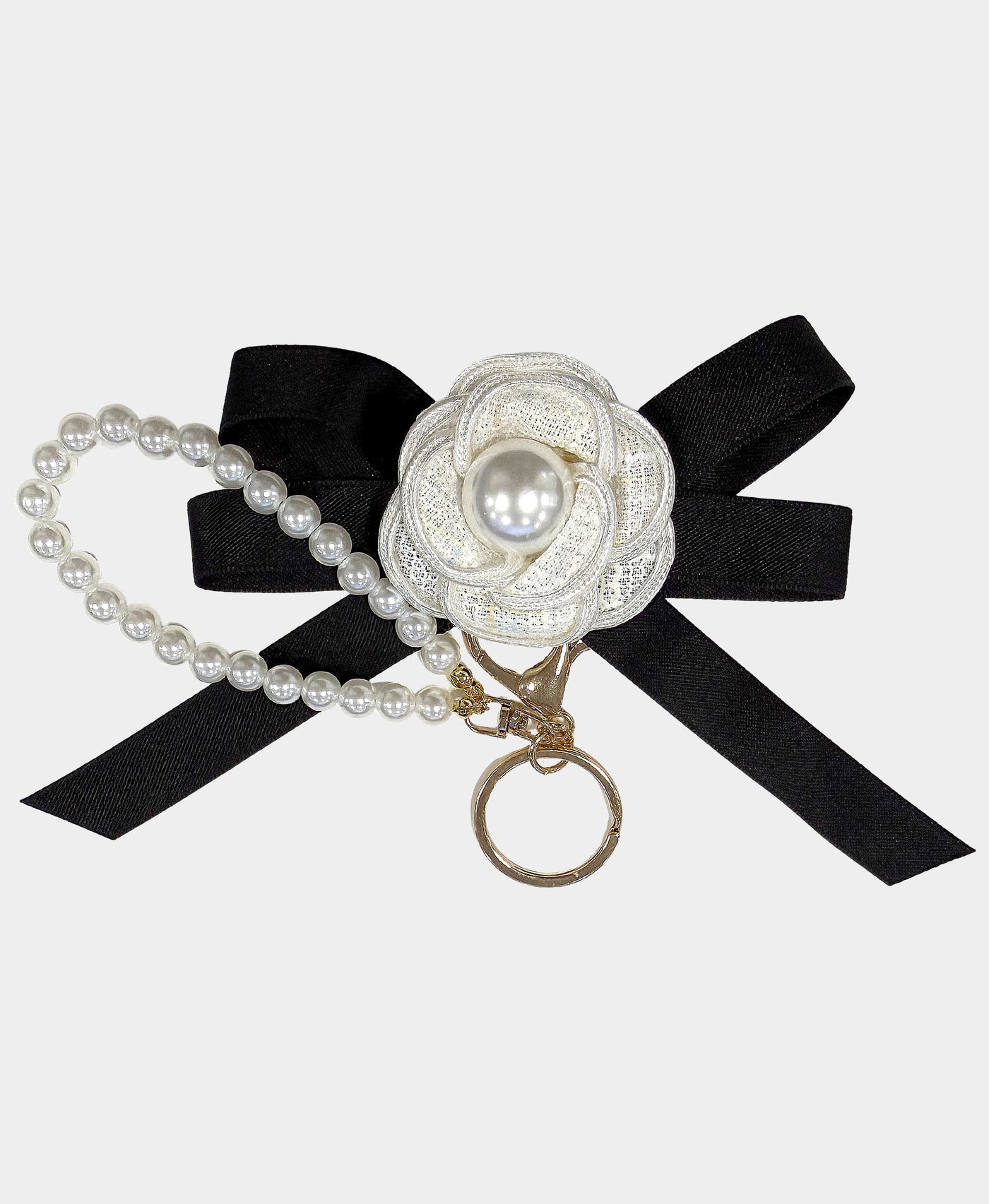 Rose Keychain/Bag Charm w/ Faux Pearl & Bow view 1