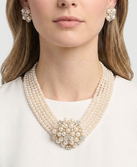 
Pearl Statement Necklace & Clip On Earrings Set in GOLD/CREAM view 1