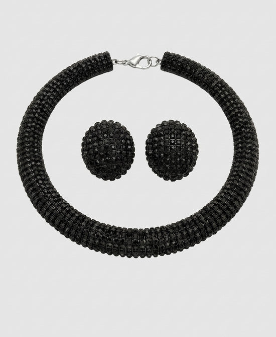 
Crystal Statement Necklace & Stud Earrings Set in BLACK view 2