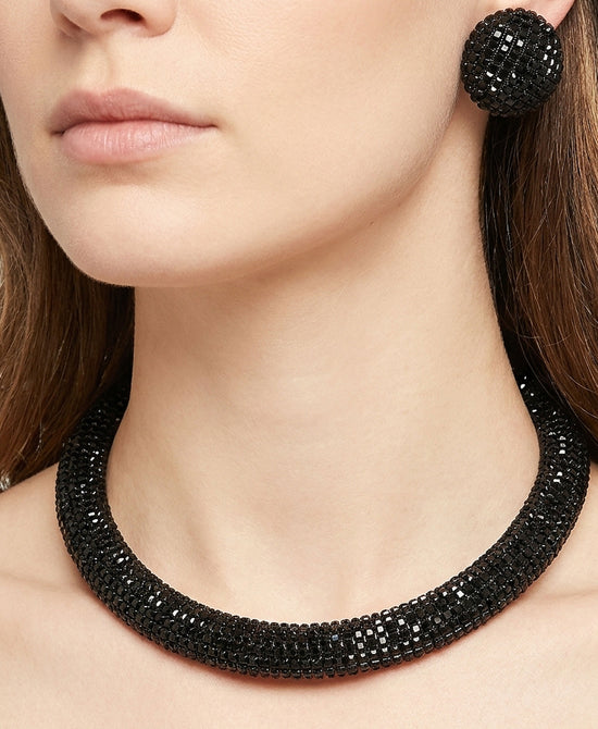 
Crystal Statement Necklace & Stud Earrings Set in BLACK view 1