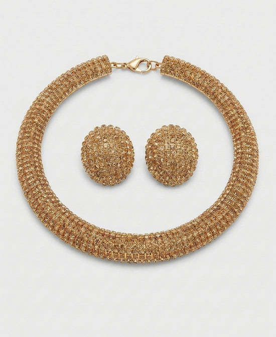 
Crystal Statement Necklace & Stud Earrings Set in GOLD view 2