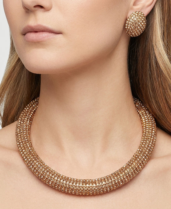 
Crystal Statement Necklace & Stud Earrings Set in GOLD view 1