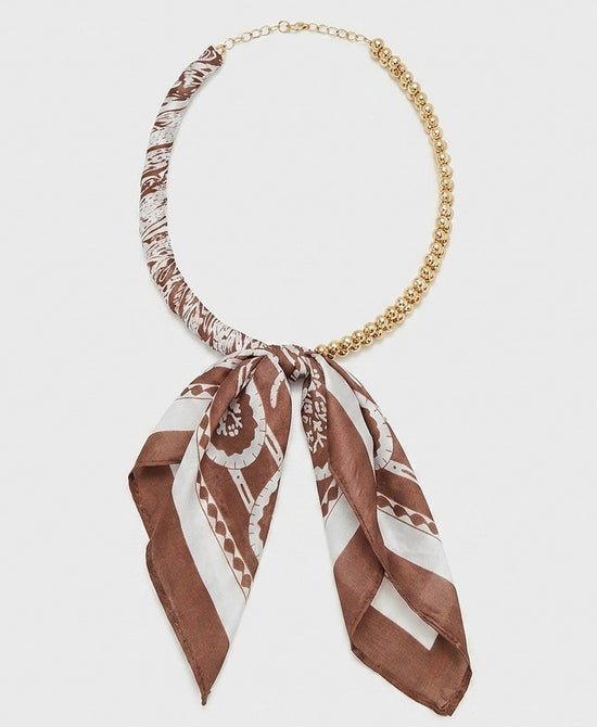 
Printed Scarf Double Beaded Necklace in BROWN/WHITE view 2