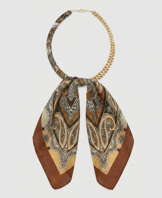 
Printed Scarf Double Beaded Necklace in BROWN view 2