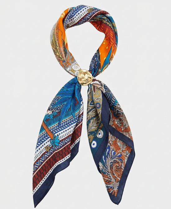 
Printed Scarf Necklace w/ Metal Pendant in BLUE MULTI view 2