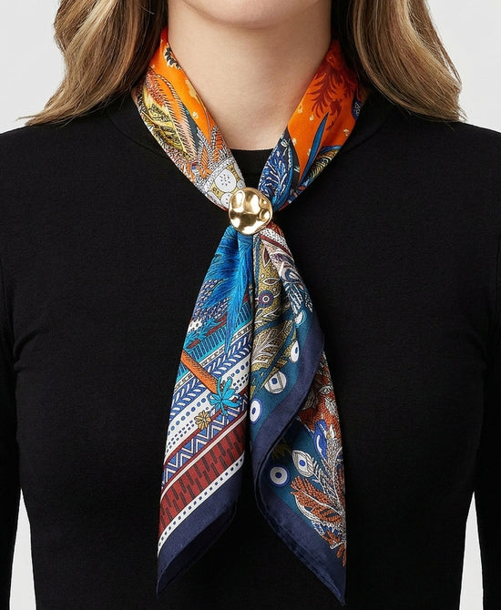 
Printed Scarf Necklace w/ Metal Pendant in BLUE MULTI view 1
