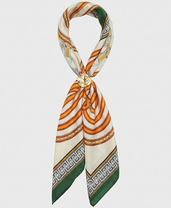
Printed Scarf Necklace w/ Metal Pendant in GREEN MULTI view 2