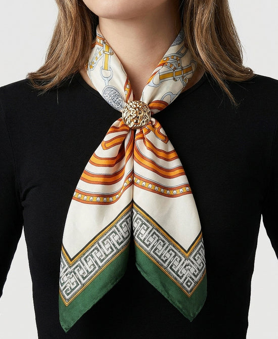 
Printed Scarf Necklace w/ Metal Pendant in GREEN MULTI view 1