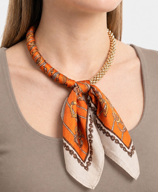 
Printed Scarf Double Beaded Necklace in ORANGE view 1