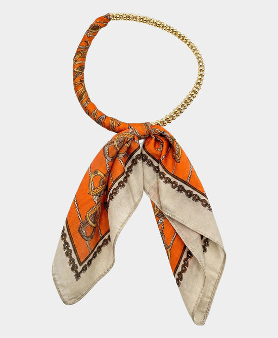 
Printed Scarf Double Beaded Necklace in ORANGE view 2