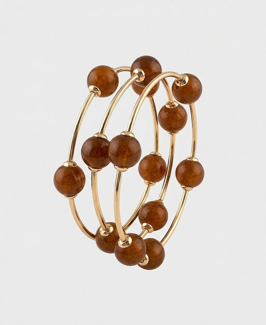 
Set Of 3 Elastic Bracelets w/ Beads in GOLD/BROWN view 2