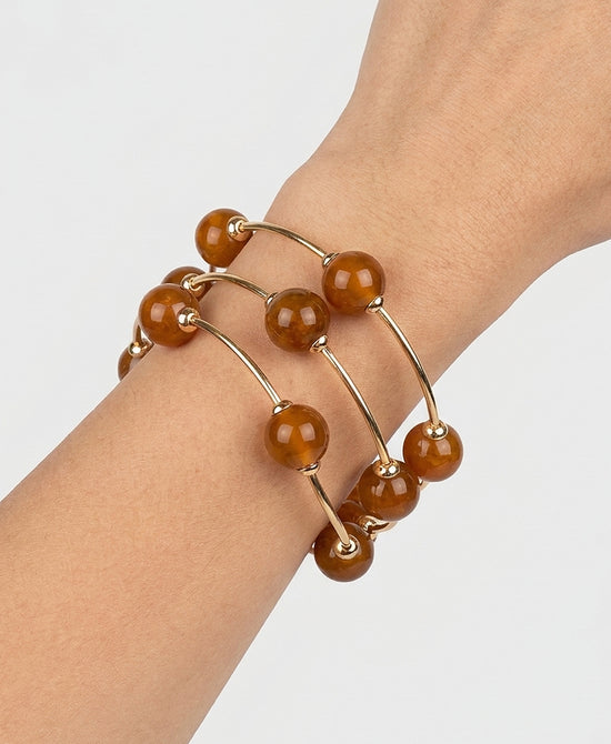 
Set Of 3 Elastic Bracelets w/ Beads in GOLD/BROWN view 1