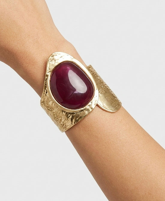 
Oval Stone Textured Cuff Bracelet in PURPLE/GOLD view 1
