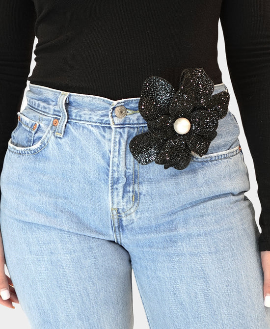 
Large Flower Crystal Brooch/Hairclip in BLACK view 2