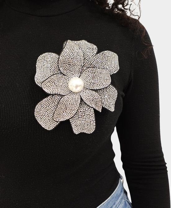 
Large Flower Crystal Brooch/Hairclip in SILVER view 2