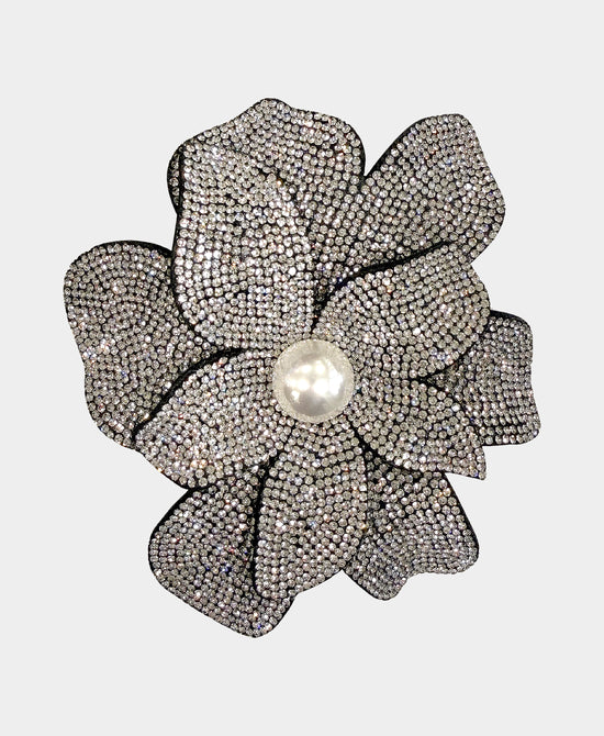 
Large Flower Crystal Brooch/Hairclip in SILVER view 1