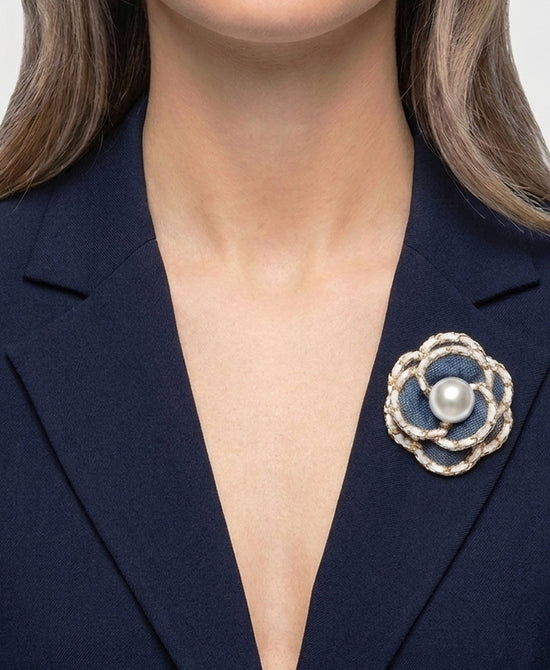 
Denim Rose Pearl Brooch/Hairclip in LIGHT DENIM/WHITE view 1