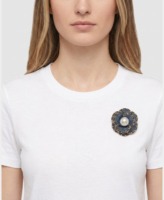 
Denim Rose Pearl Brooch/Hairclip in DENIM view 2