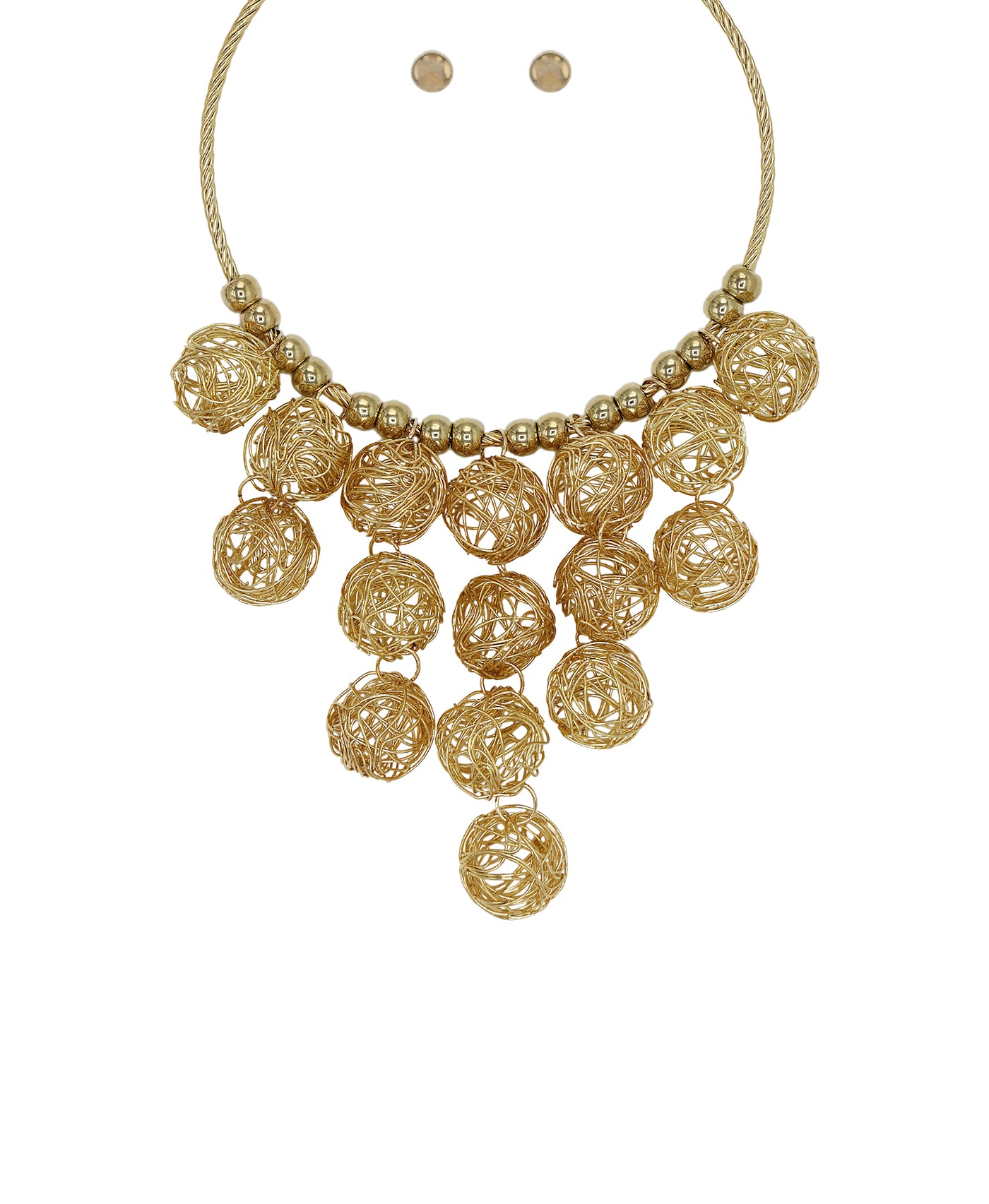 Oversized Collar Necklace w/ Coiled Spheres & Earring Set image 1