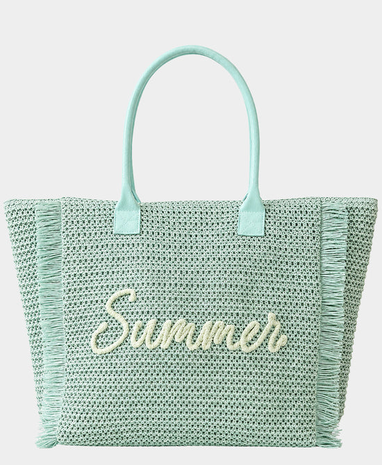 
"Summer" Straw Fringe Tote Bag in MINT view 1