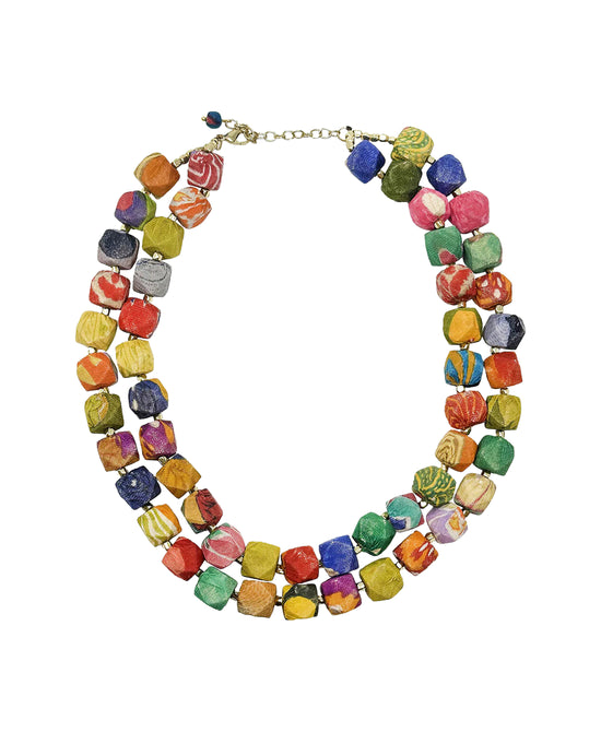 Beaded Polygon Double Layered Necklace view 1