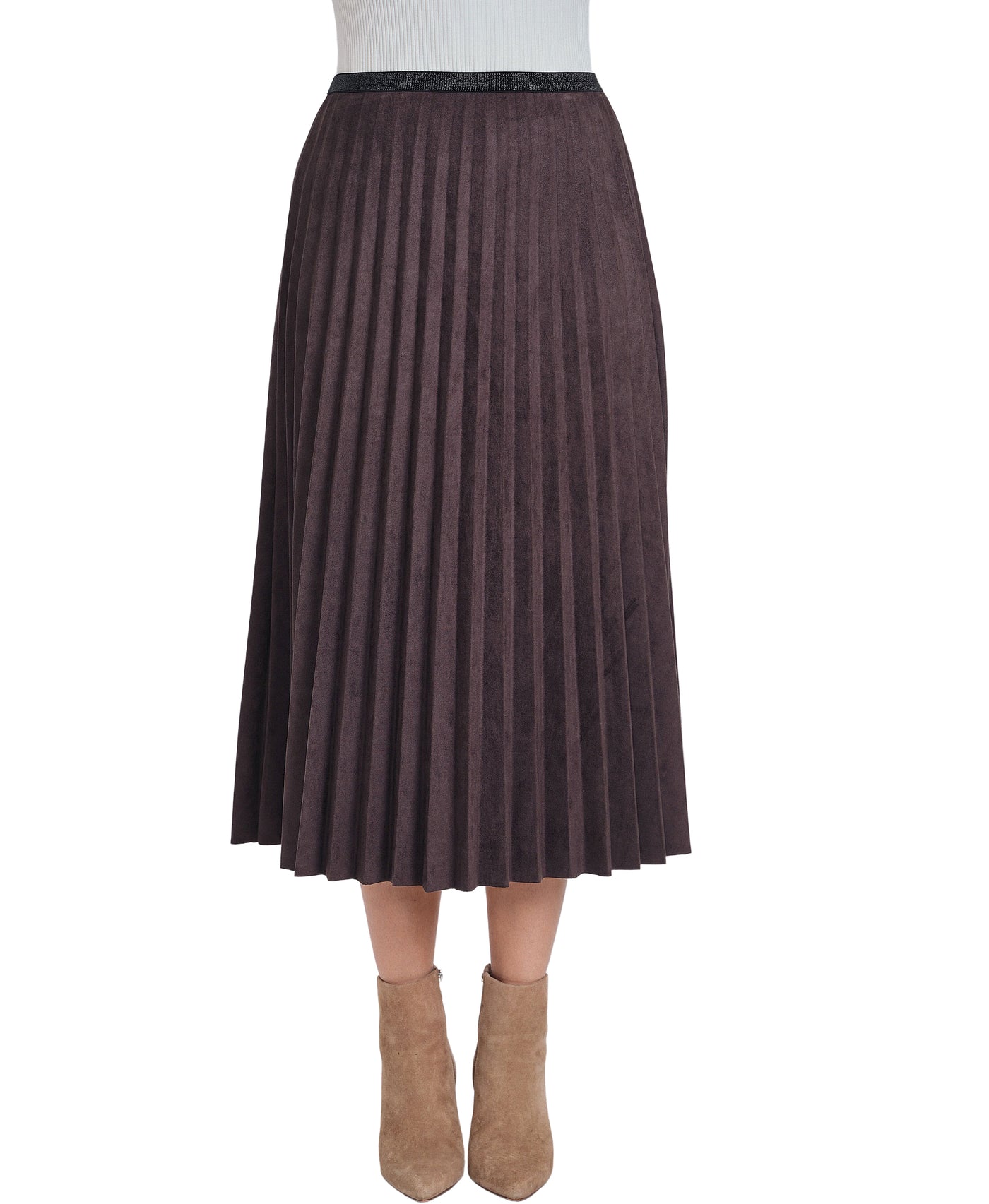 Pleated Faux Suede Midi Skirt image 1