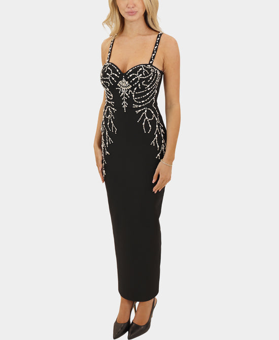 Bodycon Maxi Dress w/ Pearls & Rhinestones view 