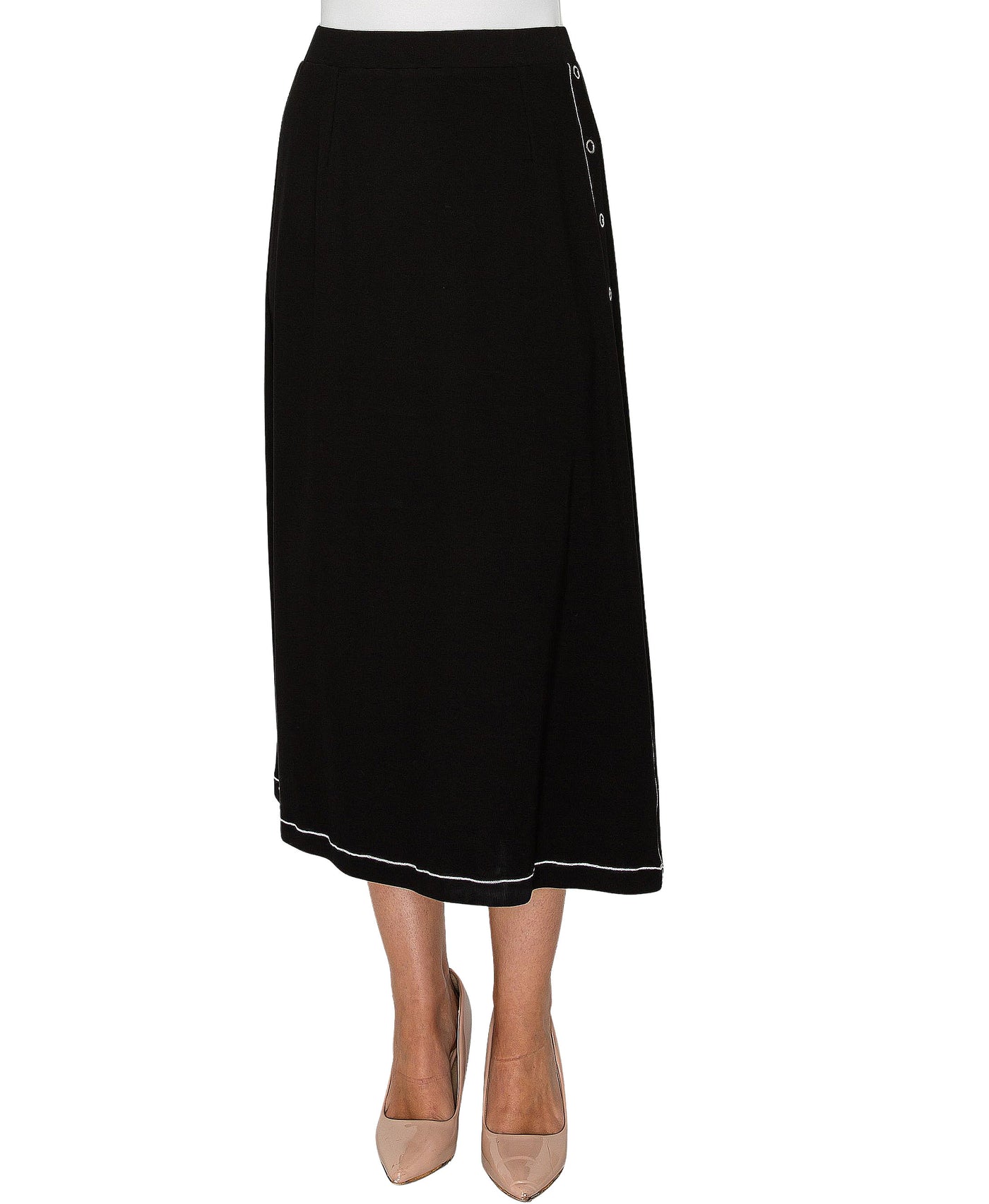 Knit Midi Skirt w/ Button Accents view 1